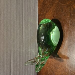 Glass Whale Paperweight Small Fits In Your Hand Green Glass (A-37)